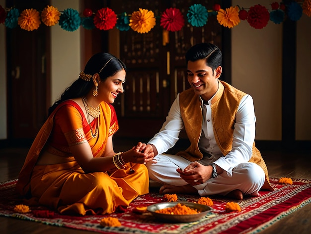 Heartwarming Bhai Dooj Celebration Sister Applying Tikka to Brother