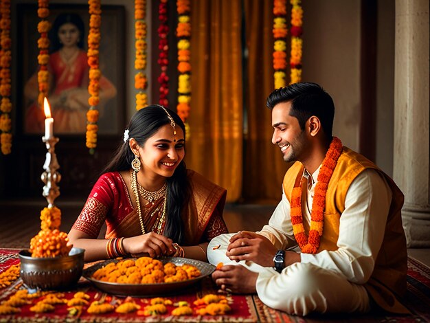 Photo heartwarming bhai dooj celebration sister applying tikka to brother