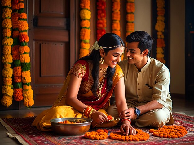 Heartwarming Bhai Dooj Celebration Sister Applying Tikka to Brother