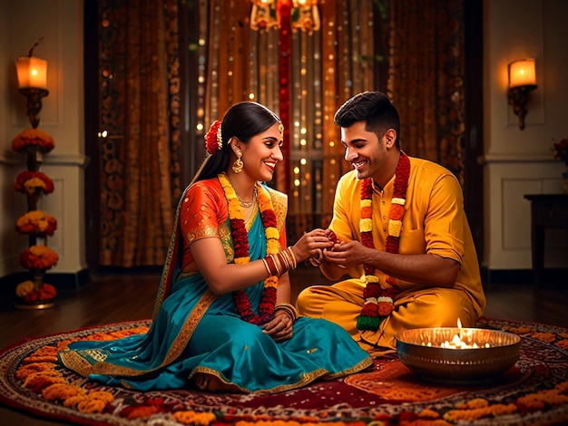 Heartwarming Bhai Dooj Celebration Sister Applying Tikka to Brother