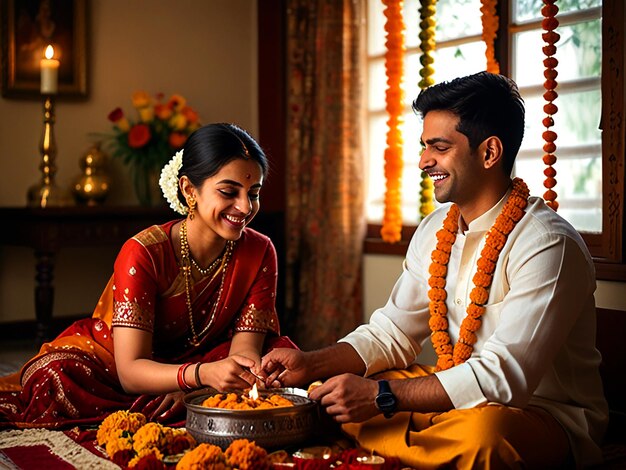 Photo heartwarming bhai dooj celebration sister applying tikka to brother