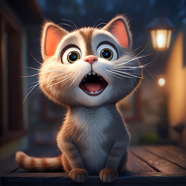 A heartwarming cartoon cat with plants in Pixar style animation