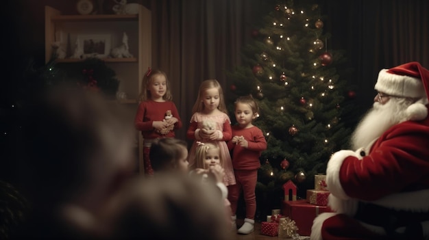 A heartwarming Christmas scene with Santa Claus in his iconic red suit AI Generative