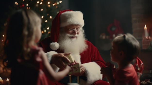 A heartwarming Christmas scene with Santa Claus in his iconic red suit AI Generative