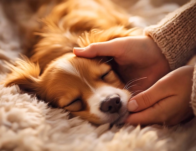 Photo heartwarming closeup of a human hand holding a dogs paw symbolizing trust care and friendship