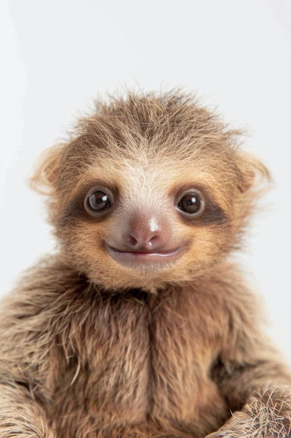 A heartwarming closeup portrait of a smiling plush sloth