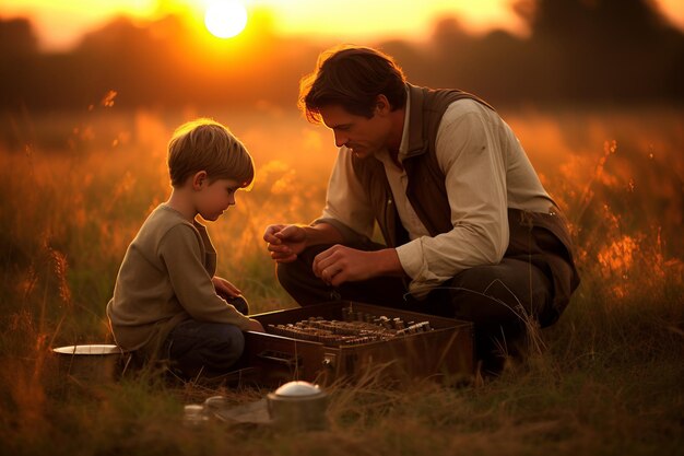 Heartwarming fathers and children celebrating families spending time gifts exchanged