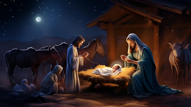 A Heartwarming Nativity with Baby Jesus Mary and Joseph for Christmas Cards