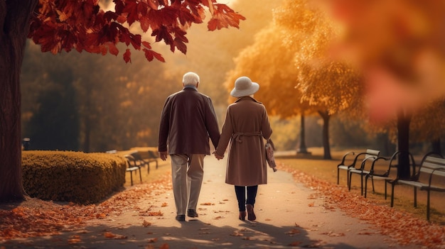 A heartwarming portrait of an elderly couple their faces lit up with joy as they stand hand