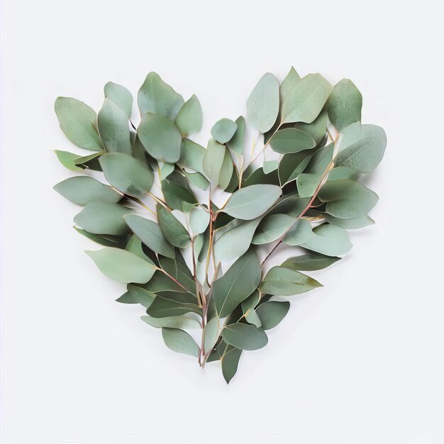 Heartwoven Eucalyptus Leaves Love on White Background Generative AI