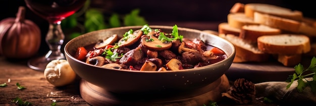 Hearty beef bourguignon and mushrooms Generative AI