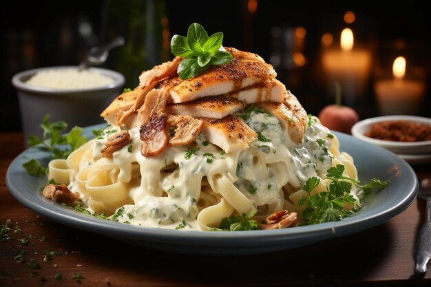 Photo hearty chicken alfredo fettuccine bake delicious artisanal alfredo food picture