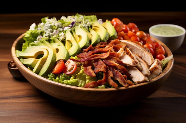 A hearty Cobb salad featuring mixed greens cherry tomat