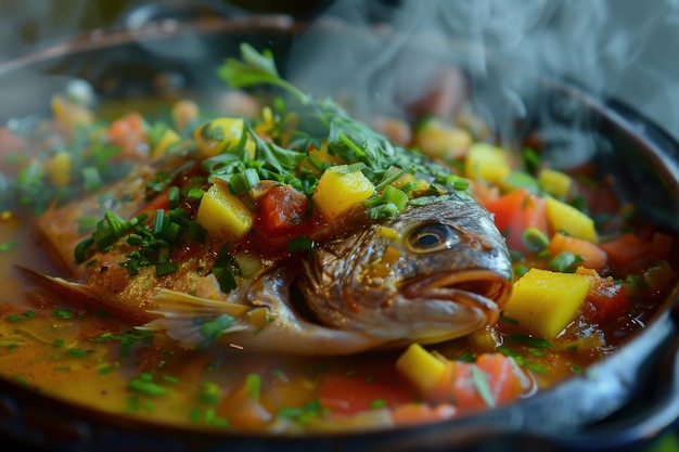 Hearty Fish Stew with Vegetables and Lemon for Comforting Seafood Cuisine