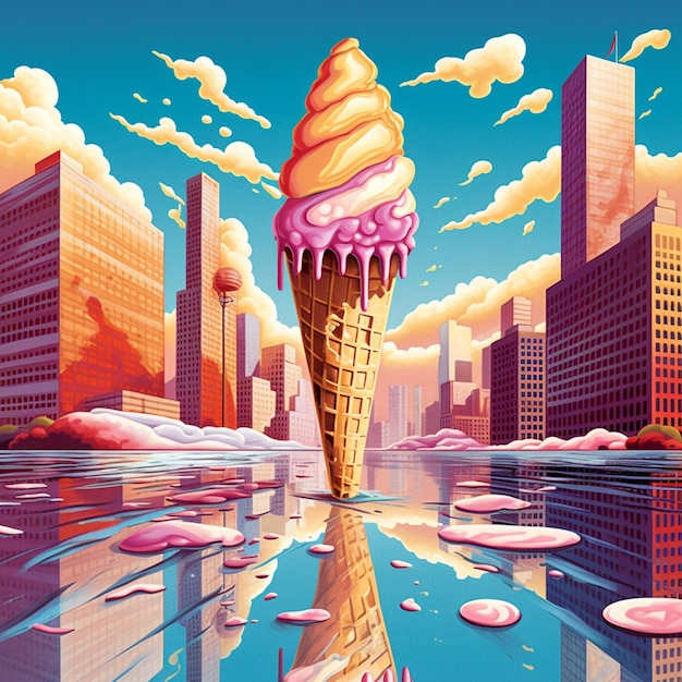 heat wave sun skyscrapers melting ice cream city