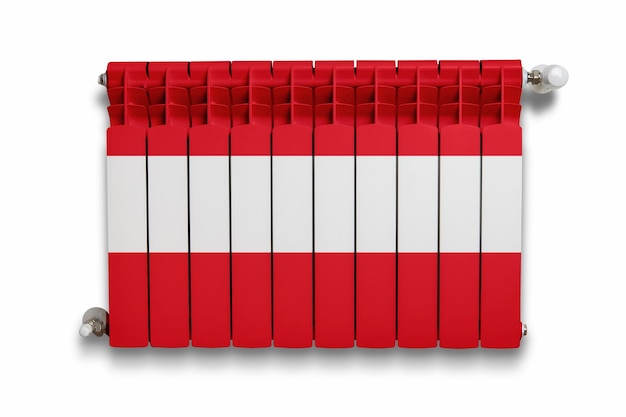 Heater with the flag of Austria painted on the background of a white wall