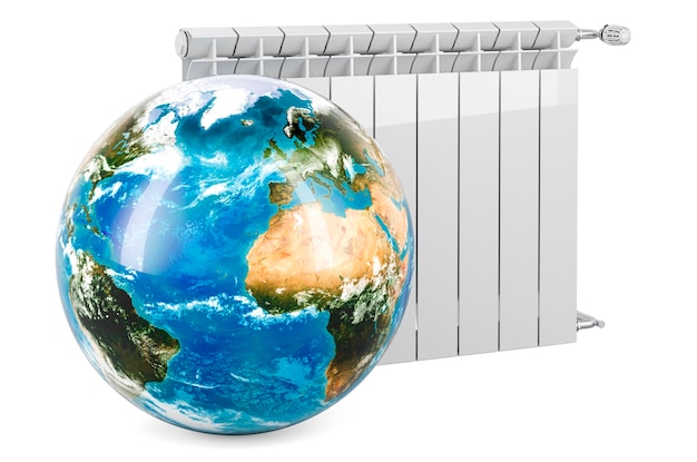 Heating radiator with Earth Globe 3D rendering