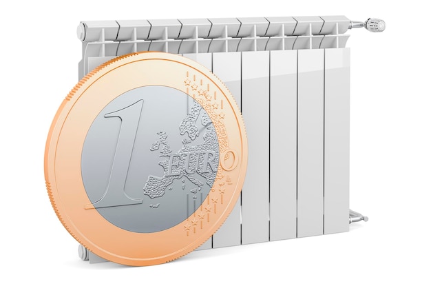 Heating radiator with euro coin Saving energy consumption concept 3D rendering