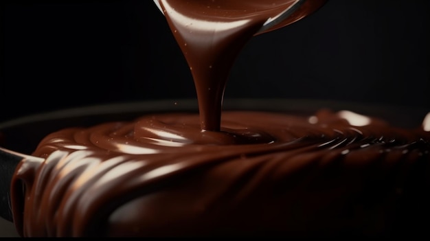 Heavenly chocolate pour Rich luscious sauce pouring in a captivating front view