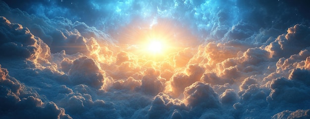 Photo heavenly glow a breathtaking view of the sun shining through clouds