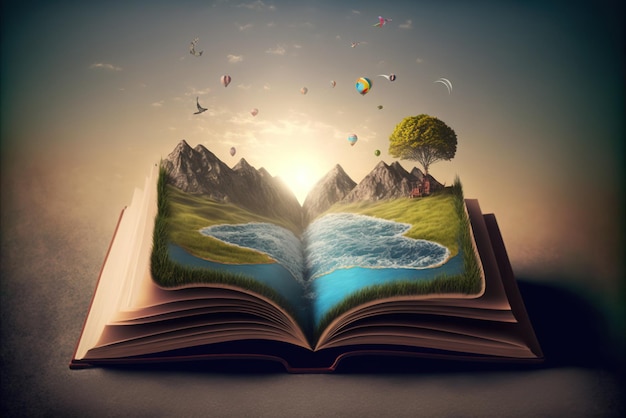 Heavenly landscape on an open book pages 