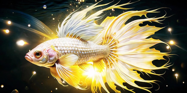 A heavenly luminescent fishlike being glows with a soft ethereal light