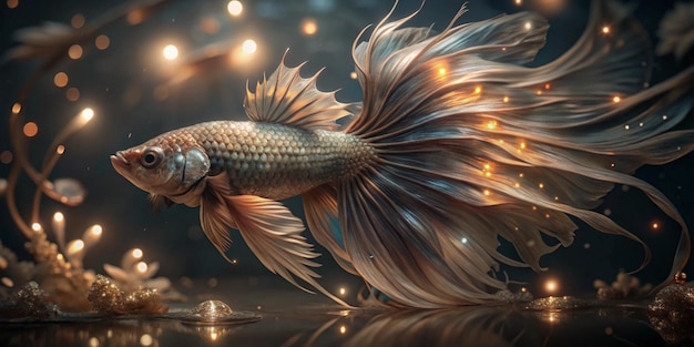 A heavenly luminescent fishlike being glows with a soft ethereal light