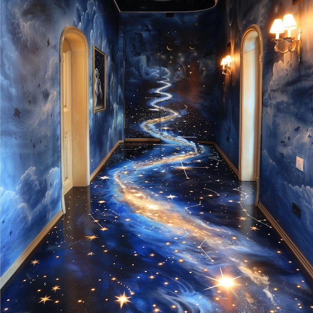 Heavenly nursery with pathways of starlight directing guests through