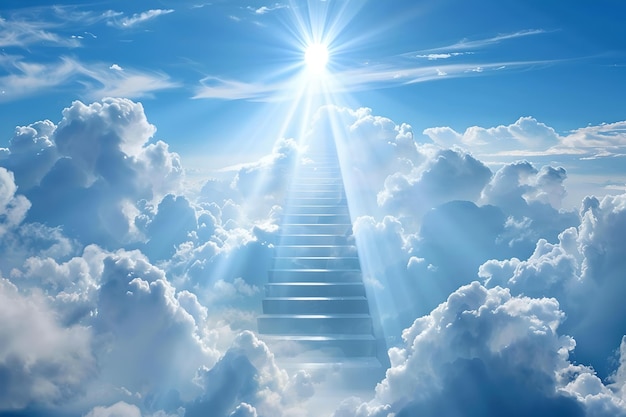 Heavenly staircase leading to bright sunlight Conceptualizing ascension and spirituality Perfect