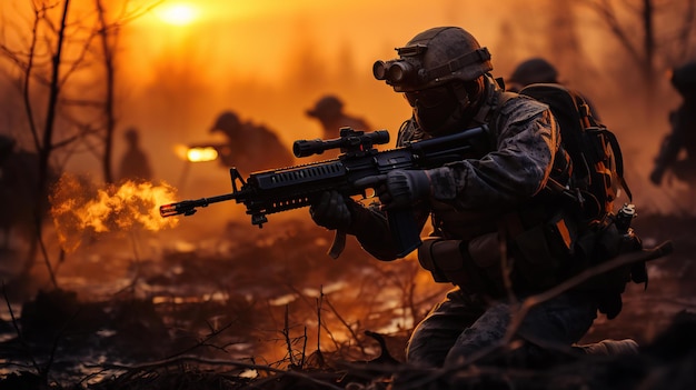 Heavily Armed Soldiers Holding Rifles In War