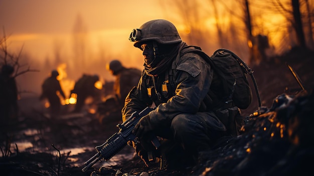 Heavily Armed Soldiers Holding Rifles In War