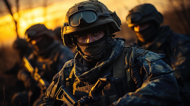 Heavily Armed Soldiers Holding Rifles In War