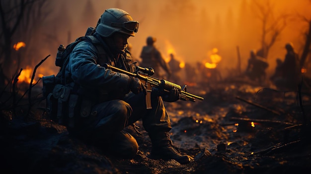 Heavily Armed Soldiers Holding Rifles In War