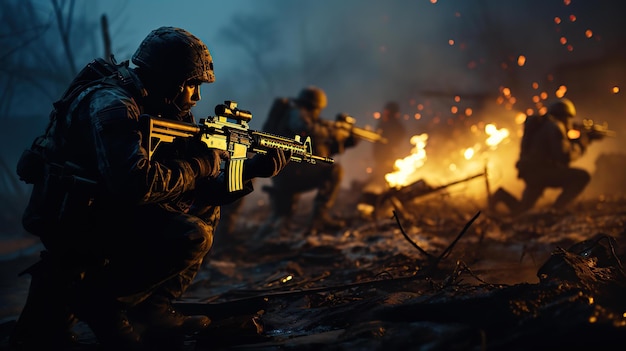 Heavily Armed Soldiers Holding Rifles In War