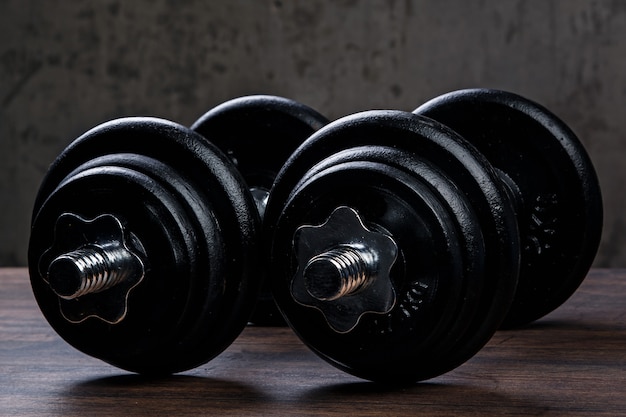 Heavy black dumbbells