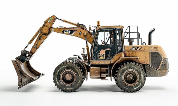 heavy construction machines on white background