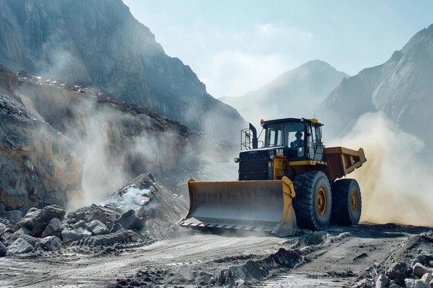 Photo heavy duty excavator clearing rocks in mountainous terrain