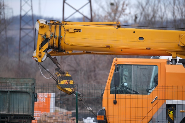 Heavy duty mobile lifting crane at construction site