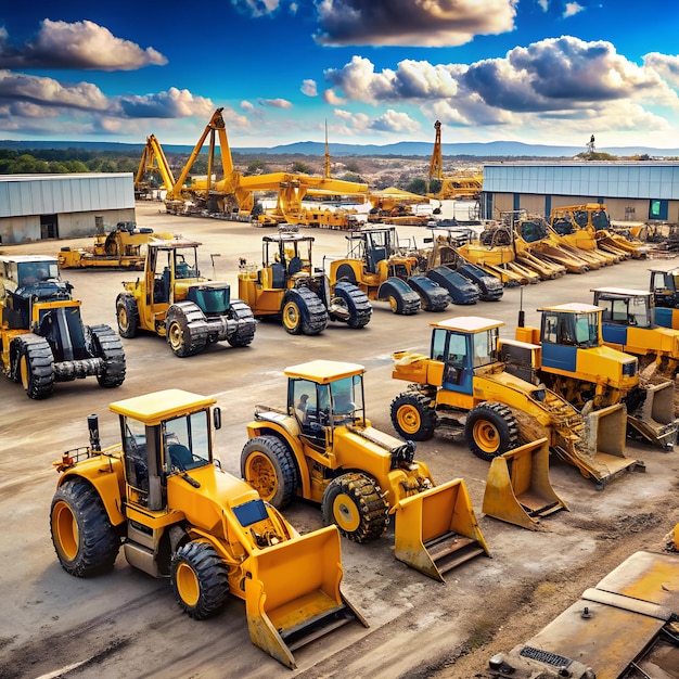 Photo heavy equipment rental yard with onsite repair services