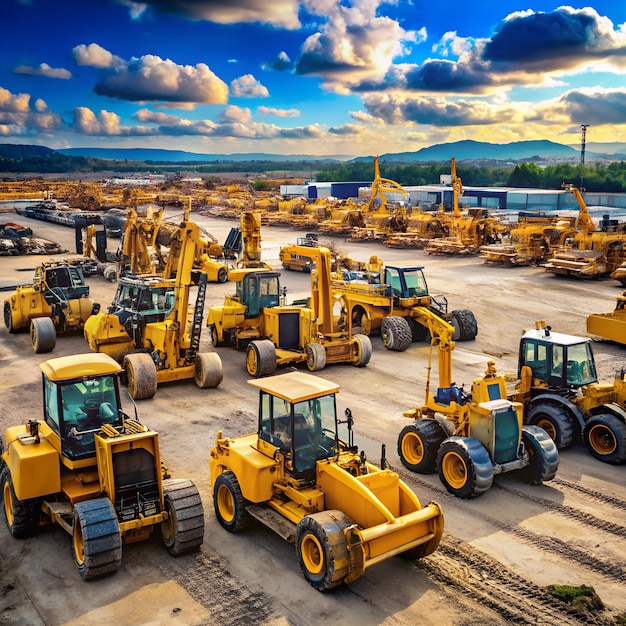 Photo heavy equipment rental yard with onsite repair services