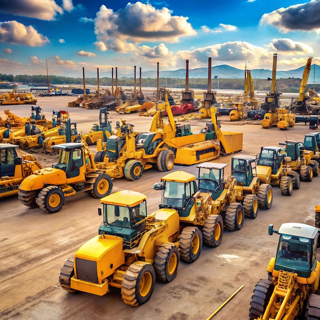 Photo heavy equipment rental yard with onsite repair services