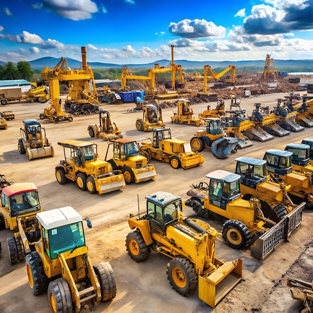 Photo heavy equipment rental yard with onsite repair services