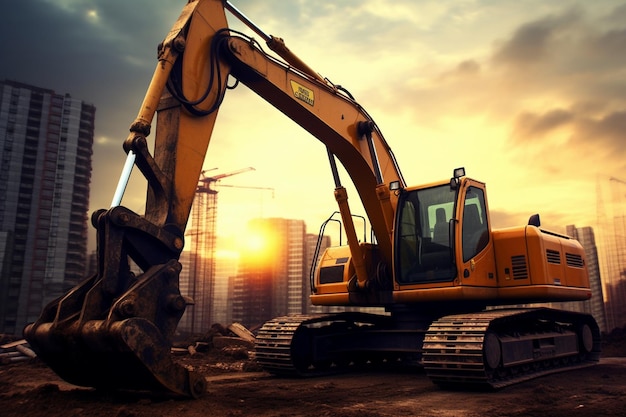 Heavy excavator for digging on day light outdoors