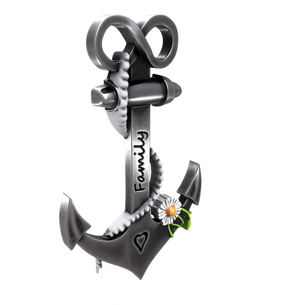 Heavy iron anchor in seafaring 3D rendering