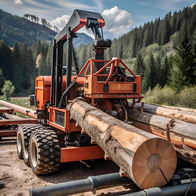 Photo heavy machinery in a forest setting showcasing a powerful logger loading massive logs