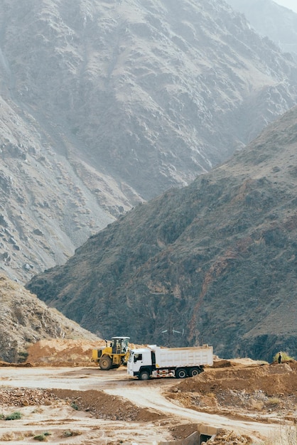 Heavy machinery works in the mountains