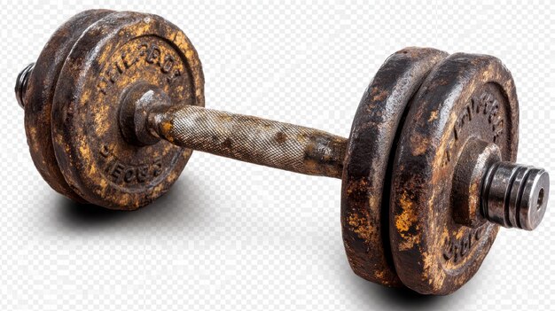 Photo heavy rusted dumbbell resting on a surface showcasing wear and age perfect for strength training at a gym or home workout area