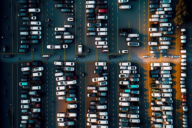 Heavy traffic in city of imashin in parking lot aerial view car parking