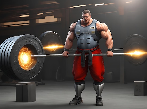 Heavy weights muscular build steel equipment shining