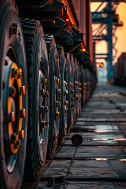 Photo heavyduty trucks with rugged tires parked at a busy logistics hub for longdistance hauling